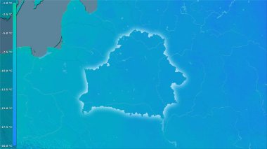 Efsanevi stereografik projeksiyonda Belarus bölgesindeki en soğuk ayın en düşük sıcaklığı - ışık saçan ana hatlı raster tabakalarının ham bileşimi
