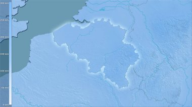 Efsanevi stereografik projeksiyondaki Belçika bölgesinin en sıcak çeyreğinin yağışı - ışık saçan ana hatlı raster tabakalarının ham bileşimi