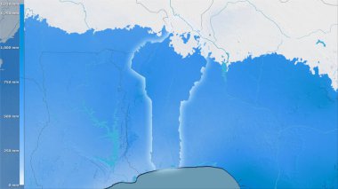 Benin bölgesinin en soğuk çeyreğinin efsanevi stereografik projeksiyonla yağışı - ışık saçan ana hatlı raster tabakalarının ham bileşimi