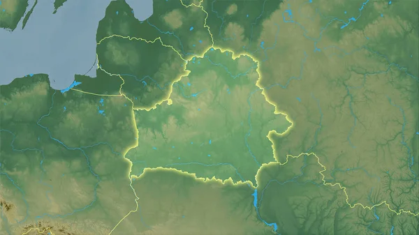 Stereografik Projeksiyondaki Topografik Yardım Haritasında Belarus Alanı Işık Saçan Ana — Stok fotoğraf