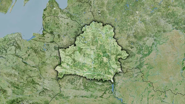 卫星D地图上立体投影中的白俄罗斯地区 暗光轮廓光栅层的原始组成 — 图库照片
