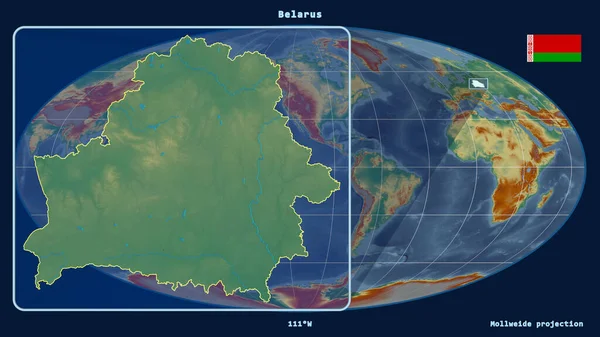 Vista Ampliada Contorno Bielorrússia Com Linhas Perspectiva Contra Mapa Global — Fotografia de Stock