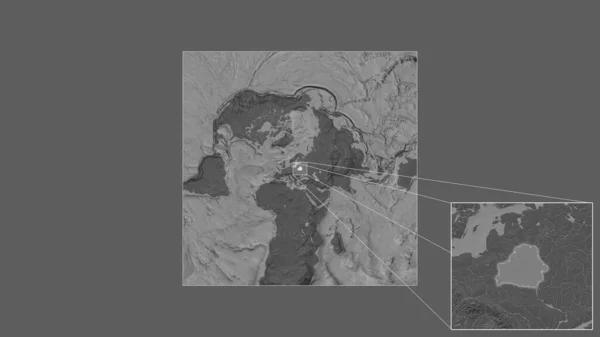 从世界大比例尺地图中提取出的白俄罗斯扩大和扩大的区域 其主要线连接了框架的各个角落 Bilevel高地图 — 图库照片