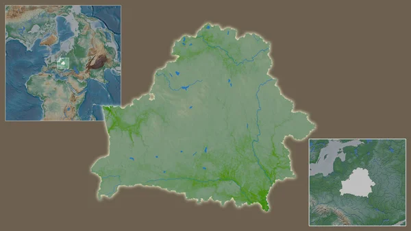 Закриття Білорусі Розташування Регіоні Центрі Великомасштабної Карти Світу Фізична Мапа — стокове фото