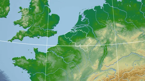 比利时 邻里关系 遥远的远景与国家的轮廓 彩色物理图 — 图库照片