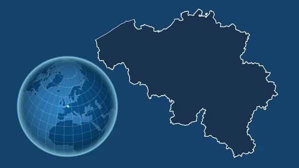 Бельгія Глобус Формі Країни Проти Збільшеної Карти Контуром Ізольованим Синьому — стокове фото