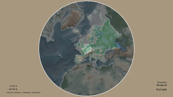 比利时的一个地区 在该大陆的大比例尺地图上有一个圆圈 在绝望的背景下孤立起来 大写的地理推论和名称 彩色物理图 — 图库照片
