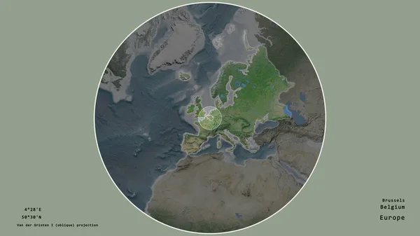 比利时的一个地区 在该大陆的大比例尺地图上有一个圆圈 在绝望的背景下孤立起来 大写的地理推论和名称 卫星图像 — 图库照片