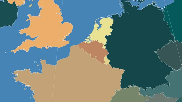 Belgie Její Okolí Vzdálená Šikmá Perspektiva Žádný Obrys Barevná Mapa — Stock fotografie