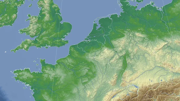 比利时及其邻近地区 距离偏斜的视角 没有轮廓 彩色物理图 — 图库照片