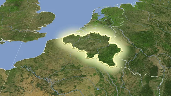 Belgium Its Neighborhood Distant Oblique Perspective Shape Glowed Satellite Imagery — Stock Photo, Image