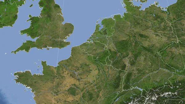 比利时及其邻近地区 距离偏斜的视角 没有轮廓 卫星图像 — 图库照片