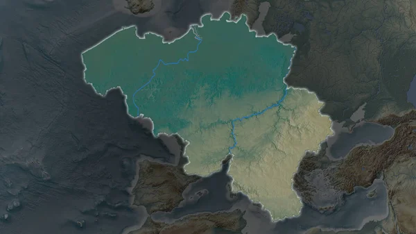 Bélgica Área Ampliada Brilló Sobre Fondo Oscuro Sus Alrededores Mapa — Foto de Stock