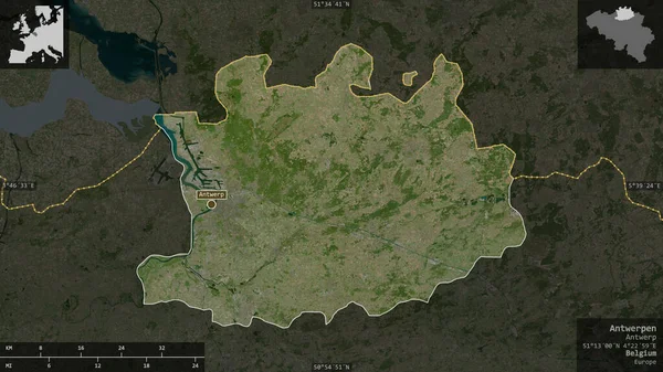 ベルギーのアントワープ州 衛星画像 有益なオーバーレイとその国の領域に対して提示形状 3Dレンダリング — ストック写真