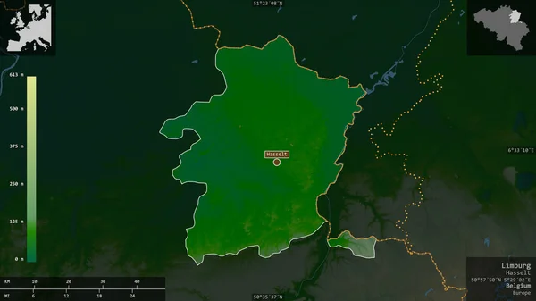 Limburgo Provincia Bélgica Datos Sombreado Colores Con Lagos Ríos Forma — Foto de Stock