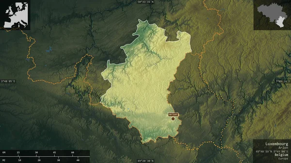 卢森堡 比利时省 五彩斑斓的湖泊和河流 以信息覆盖的形式呈现在其国家区域上 3D渲染 — 图库照片