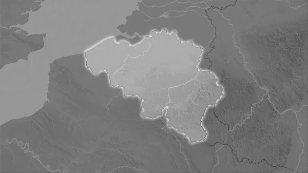 Περιοχή Βελγίου Στον Υψομετρικό Χάρτη Διαβαθμίσεων Του Γκρι Στην Στερεογραφική — Φωτογραφία Αρχείου