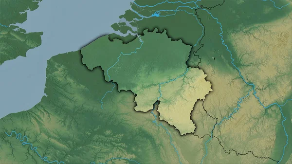 Περιοχή Βελγίου Στον Τοπογραφικό Ανάγλυφο Χάρτη Στην Στερεογραφική Προβολή Ακατέργαστη — Φωτογραφία Αρχείου