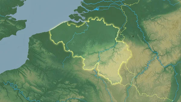 Stereografik Projeksiyondaki Topografik Yardım Haritasında Belçika Bölgesi Işık Saçan Ana — Stok fotoğraf