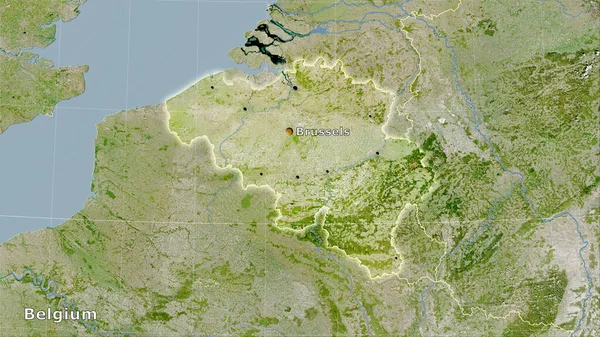 Belgien Område Satelliten Karta Den Stereografiska Projektionen Huvudsammansättning — Stockfoto