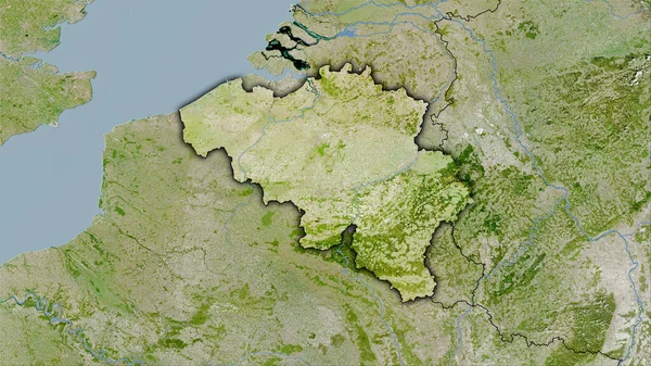 Бельгія Супутнику Карта Стереографічній Проекції Сира Композиція Растрових Шарів Темними — стокове фото