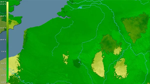 Durchschnittstemperatur Des Wärmsten Viertels Innerhalb Belgiens Der Stereographischen Projektion Mit — Stockfoto