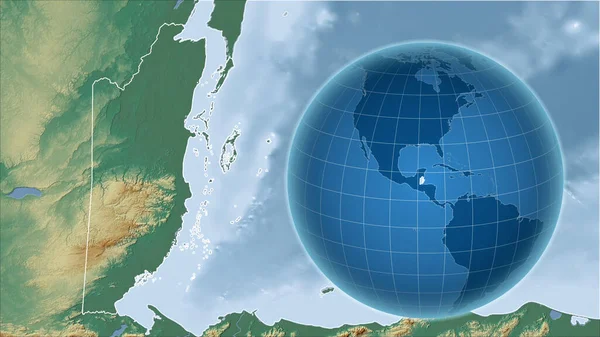 Belize Globo Con Forma Del Paese Contro Mappa Ingrandita Con — Foto Stock