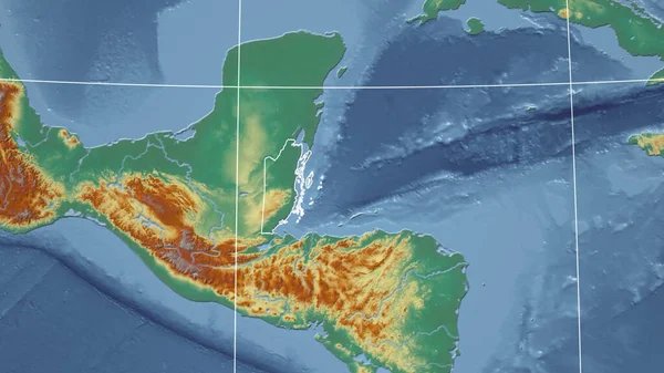 Belice Barrio Perspectiva Distante Con Contorno Del País Mapa Topográfico — Foto de Stock