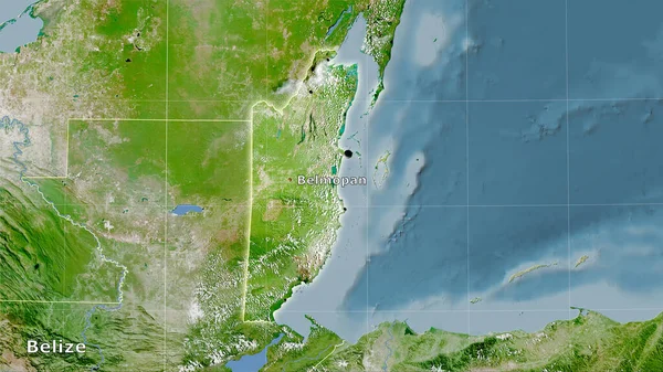 Belize Área Satélite Mapa Projeção Estereográfica Composição Principal — Fotografia de Stock