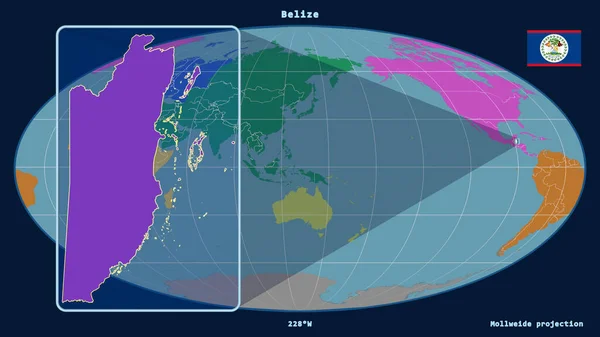 Vista Ampliada Del Contorno Belice Con Líneas Perspectiva Contra Mapa —  Fotos de Stock