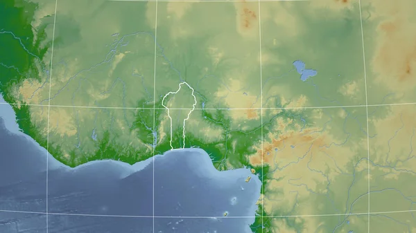 Benin Sousedství Vzdálená Perspektiva Obrysem Země Barevná Fyzická Mapa — Stock fotografie