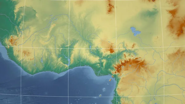 Benin Bairro Perspectiva Distante Sem Esboço Mapa Topográfico Relevo — Fotografia de Stock