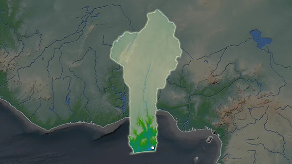 Выделенная Область Бенина Столицей Обезвоженной Карте Окрестностей Цветовая Карта — стоковое фото