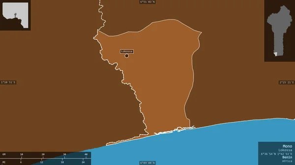 Моно Департамент Бенина Твердые Пятна Озерами Реками Форма Представленная Территории — стоковое фото