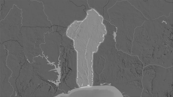 Benin Area Bilevel Elevation Map Stereographic Projection Raw Composition Raster — Stock Photo, Image