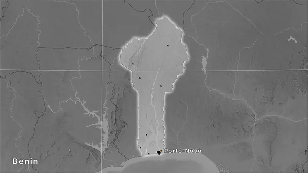 Área Benín Mapa Elevación Escala Grises Proyección Estereográfica Composición Principal —  Fotos de Stock