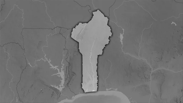 Stereografik Projeksiyondaki Gri Ölçekli Yükseltme Haritasında Benin Alanı Koyu Parlak — Stok fotoğraf