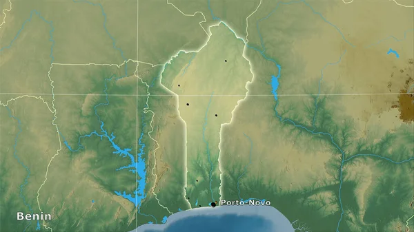 Stereografik Projeksiyondaki Topografik Yardım Haritasında Benin Alanı Ana Bileşim — Stok fotoğraf