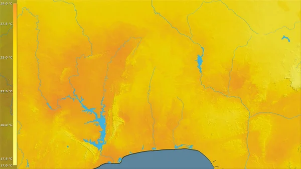 Средняя Температура Самого Теплого Квартала Районе Бенина Стереографической Проекции Легендой — стоковое фото