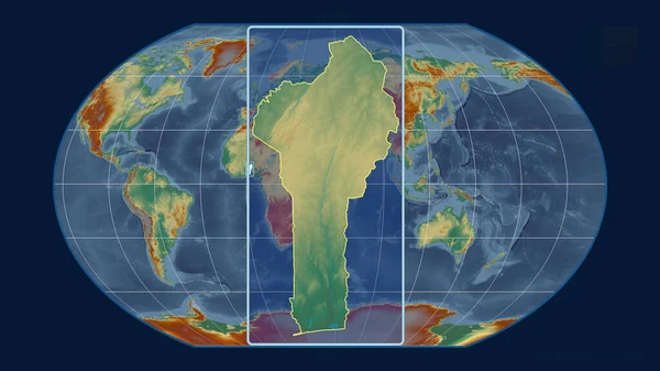 Zoomed View Benin Outline Perspective Lines Global Map Kavrayskiy Projection — Stock Photo, Image