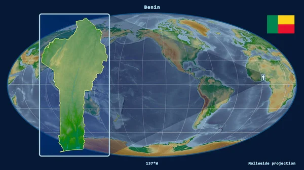 Vista Ampliada Del Contorno Benín Con Líneas Perspectiva Contra Mapa —  Fotos de Stock