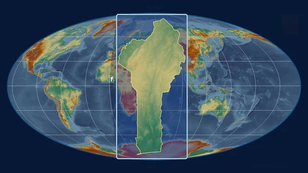 Zoomed View Benin Outline Perspective Lines Global Map Mollweide Projection — Stock Photo, Image