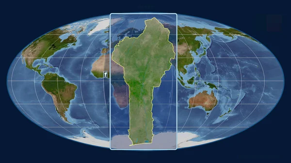 Втілений Точки Зору Беніну Контур Перспективними Лініями Проти Глобальної Карти — стокове фото