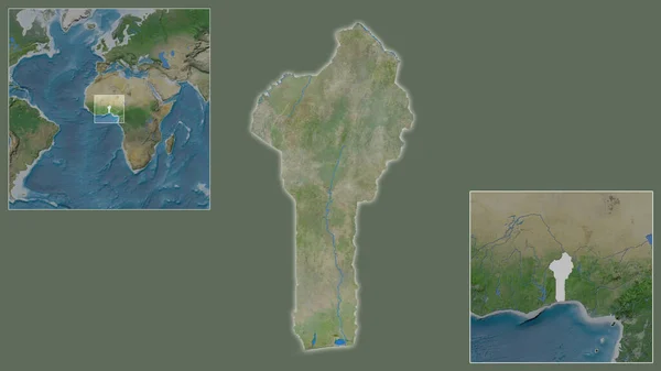 ベナンとその地域に位置し 大規模な世界地図の中心部のクローズアップ 衛星画像 — ストック写真