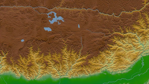Bhutan Zbliżenie Perspektywy Kraju Bez Zarysu Kolor Mapa Fizyczna — Zdjęcie stockowe