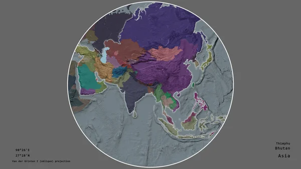 Het Gebied Van Bhutan Gecentreerd Cirkel Rond Zijn Continent Gedeukte — Stockfoto