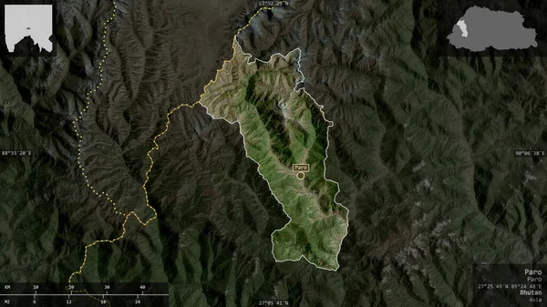 Paro Distrito Bután Imágenes Satélite Forma Presentada Contra Área País — Foto de Stock