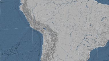 Bolivya ve mahallesi. Uzak eğimli perspektif - özet yok. Gri tonlama yükseklik haritası