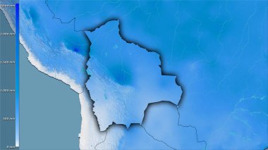 Efsanevi stereografik projeksiyondaki Bolivya bölgesindeki en nemli çeyrekliğin yağışı - koyu parlak çizgili raster tabakalarının ham bileşimi