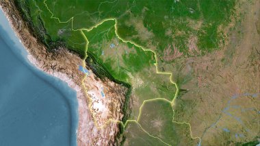Stereografik projeksiyondaki C uydusundaki Bolivya alanı - ışık saçan ana hatlı raster katmanlarının ham bileşimi